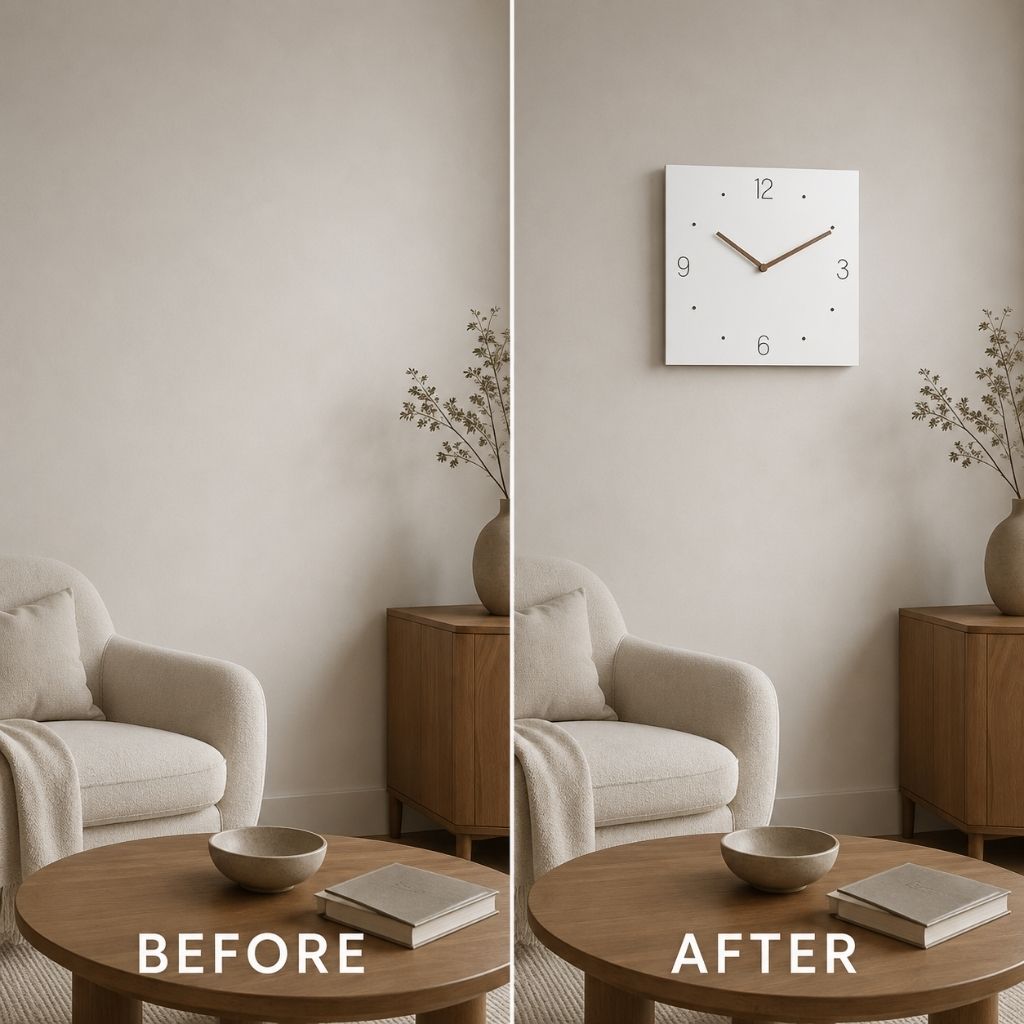 White Square Wall Clock with Walnut Hands - Tegulane Global