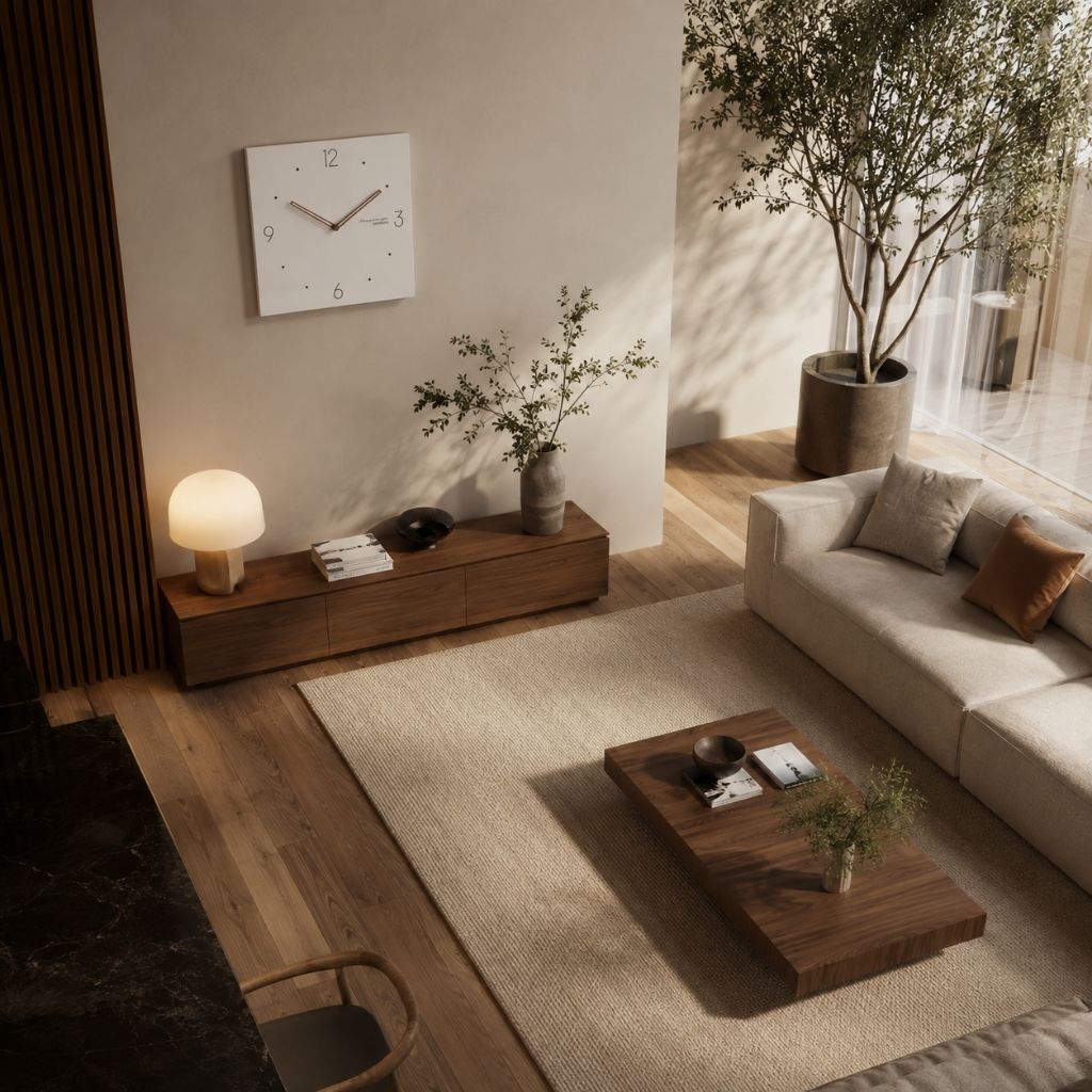 White Square Wall Clock with Walnut Hands - Tegulane Global