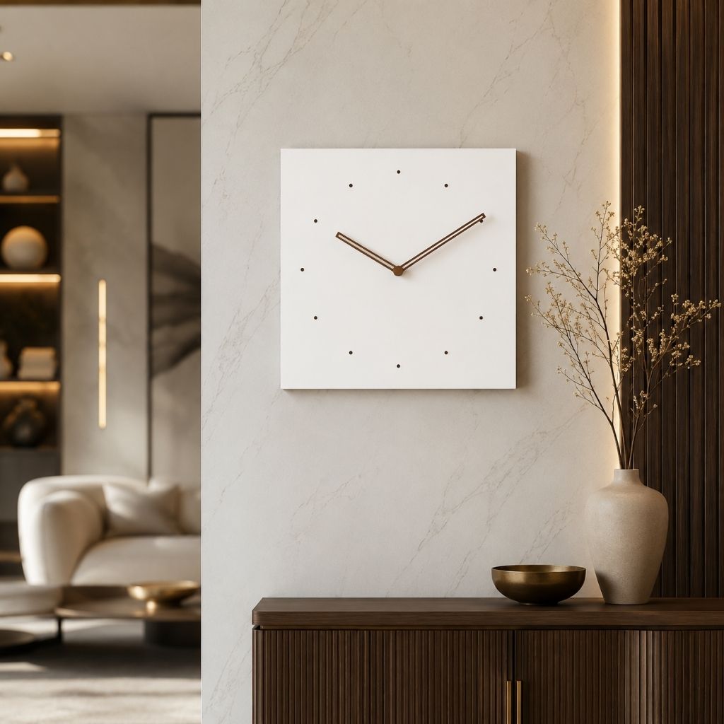 White Square Wall Clock with Walnut Hands - Tegulane Global