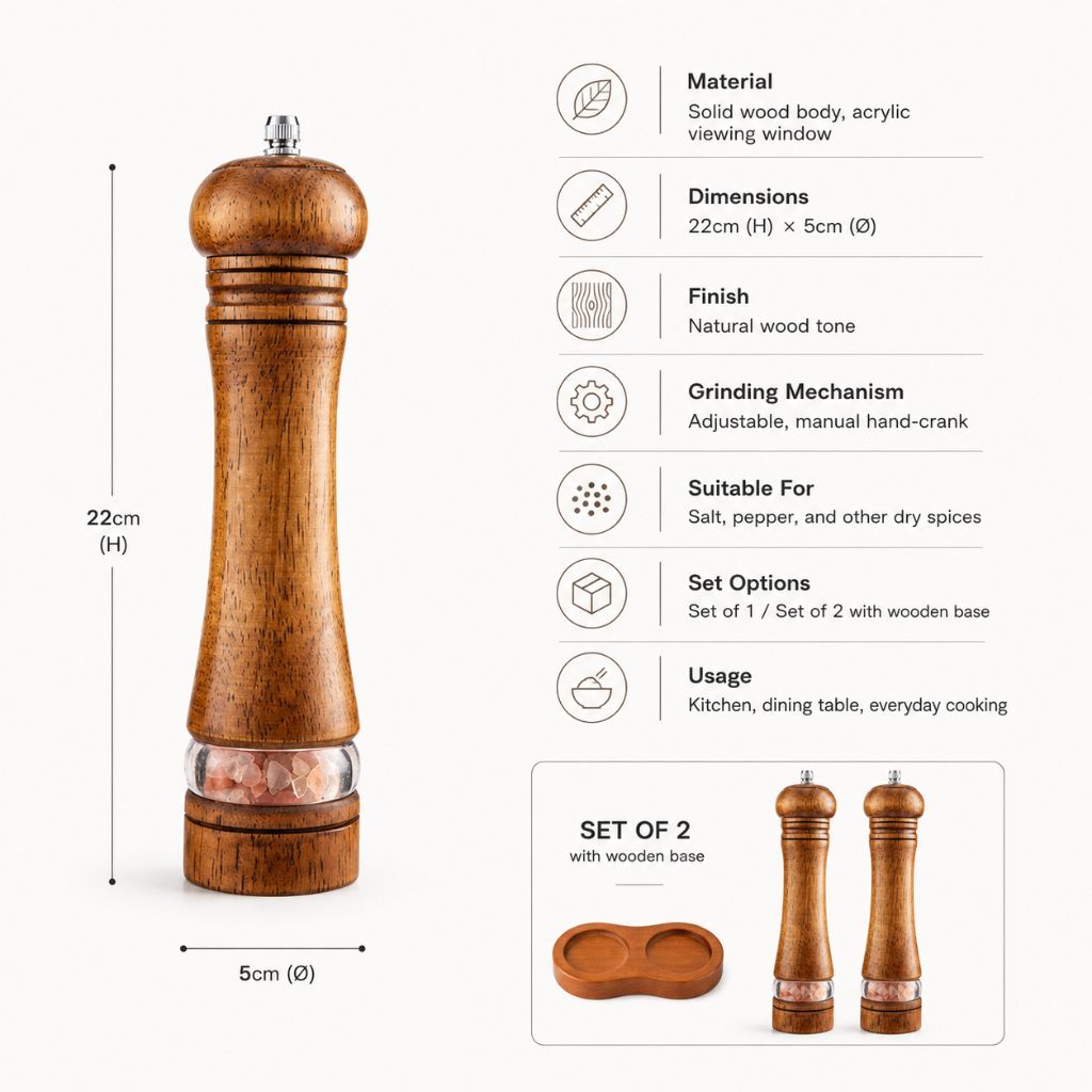 Wooden Pepper Salt Grinder - Tegulane Global