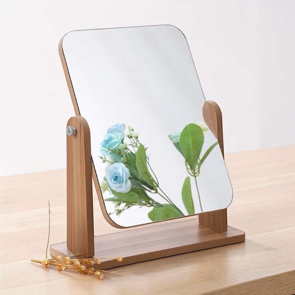 Wooden Vanity Mirror 360° Rotating Compact Makeup Mirror - Tegulane Global