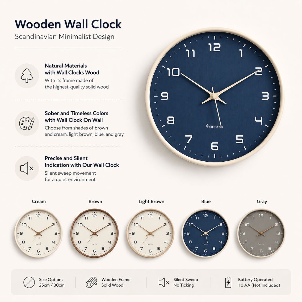 Wooden Wall Clock Scandinavian Minimalist Design - Tegulane Global