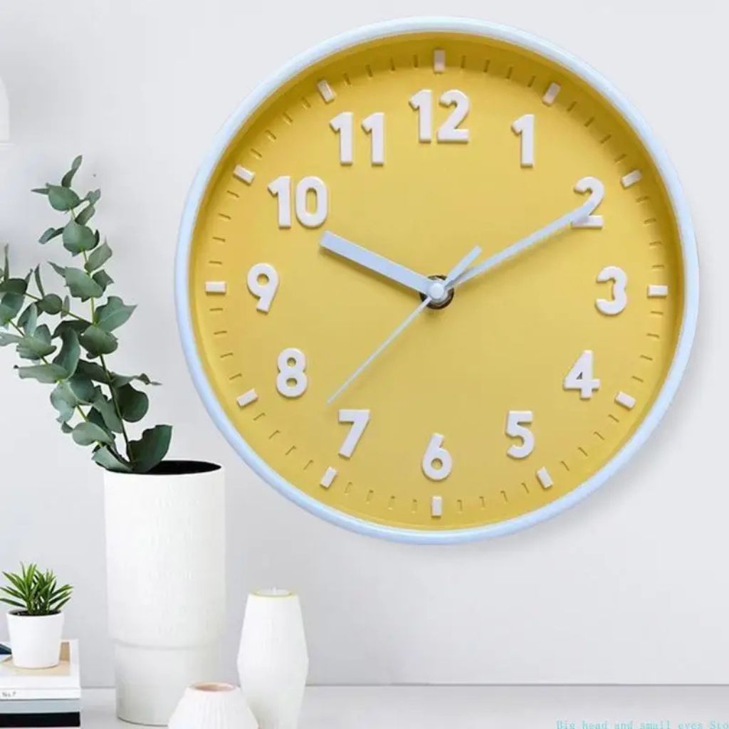 Yellow Silent Wall Clock 8 Inch Candy Colour Modern Analogue - Tegulane Global