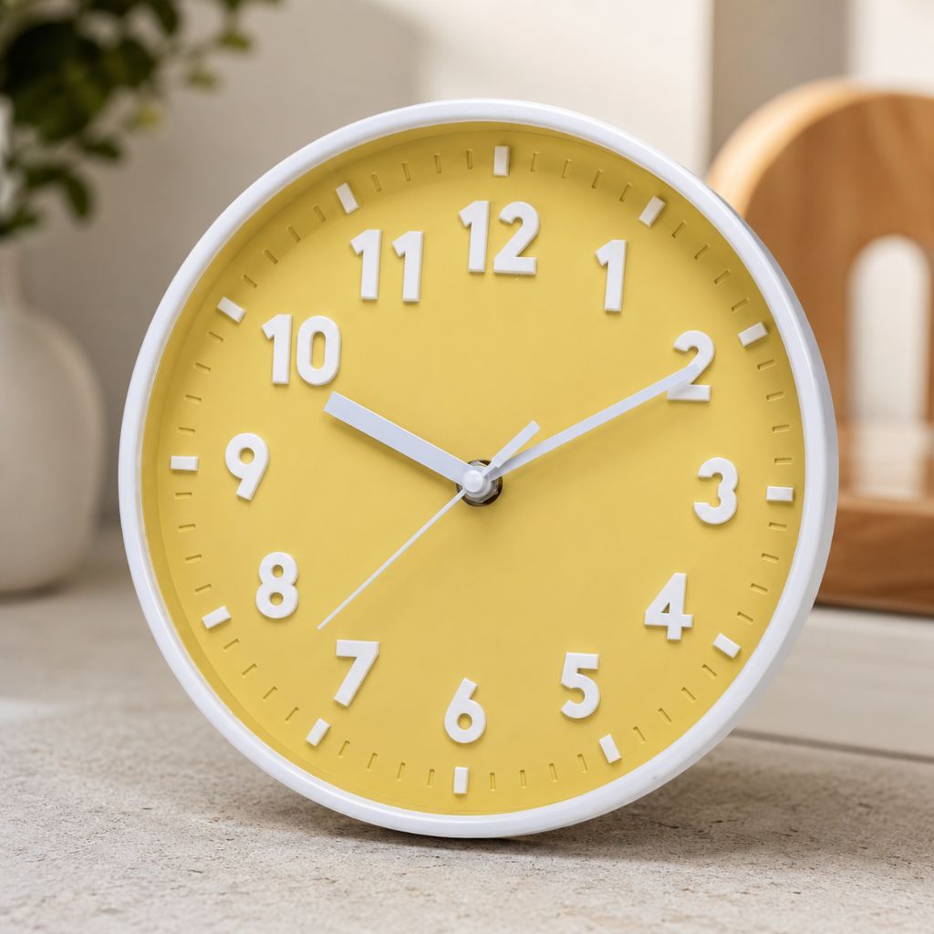 Yellow Silent Wall Clock 8 Inch Candy Colour Modern Analogue - Tegulane Global